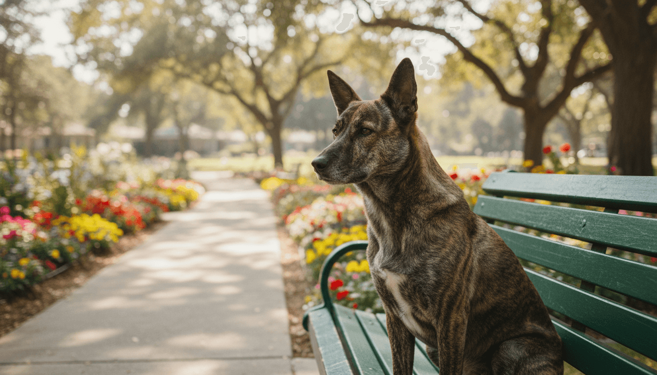 Mudhol Hound type Indian breed dog sitting in park garden