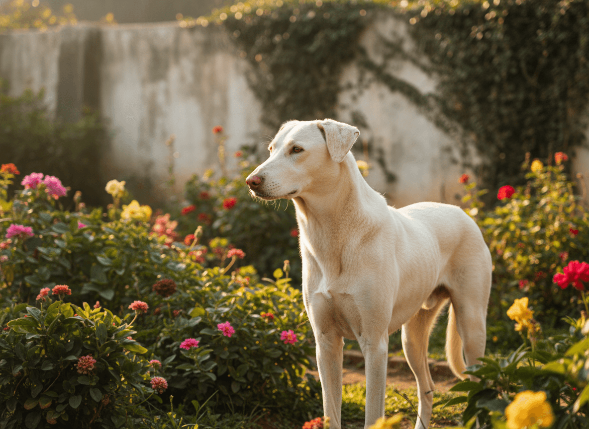 Indian Spitz puppy with its mother at an Indian kennel, both dogs alert and healthy
